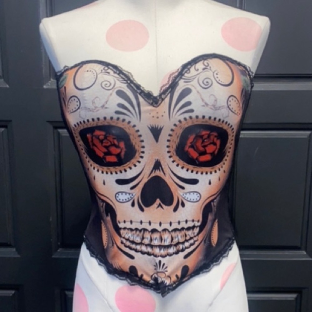 **SALE** NEW sugar skull CORSET-style top.  S-2X